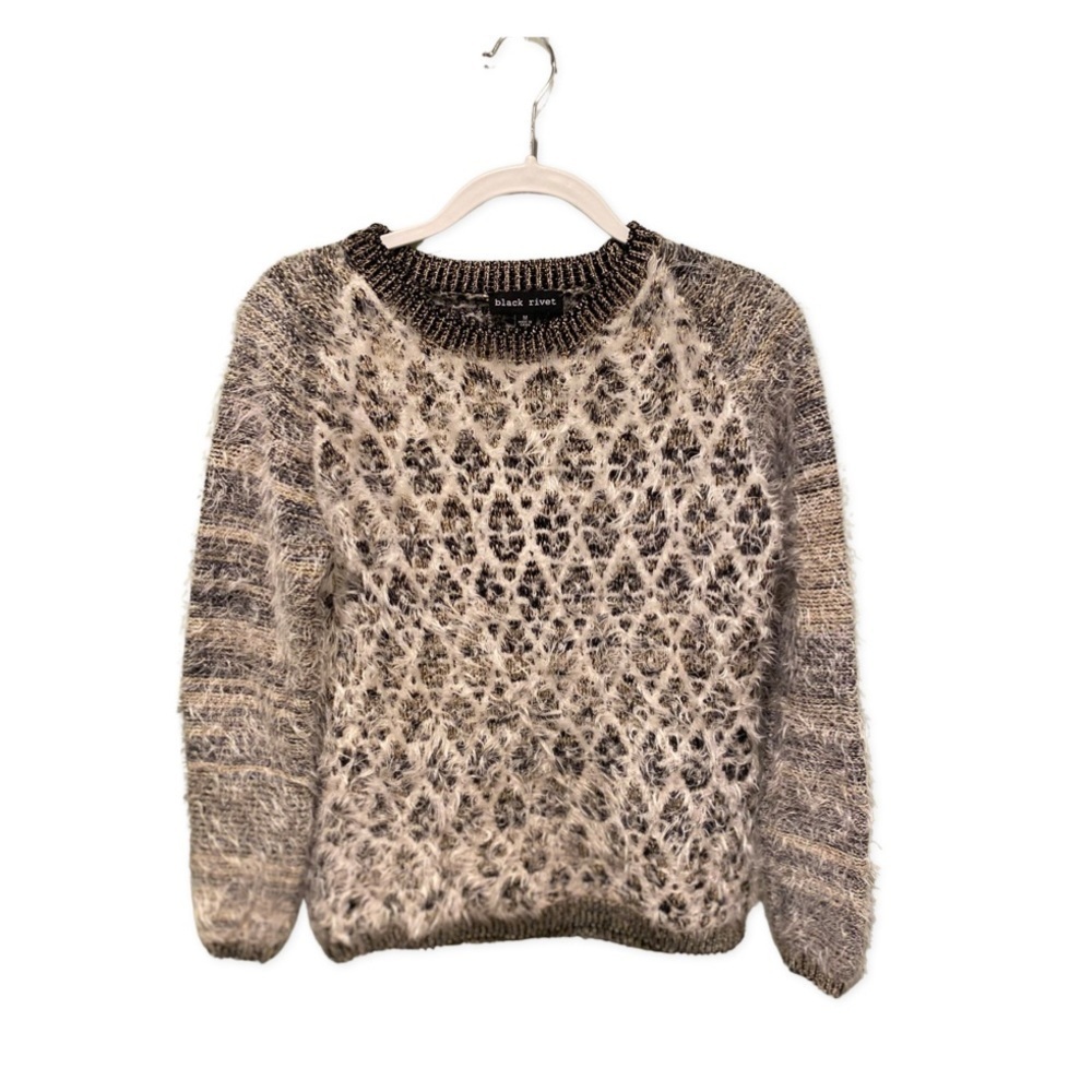 Black Rivet Women's Long Sleeve Leopard Print Furry Sweater Size Medium